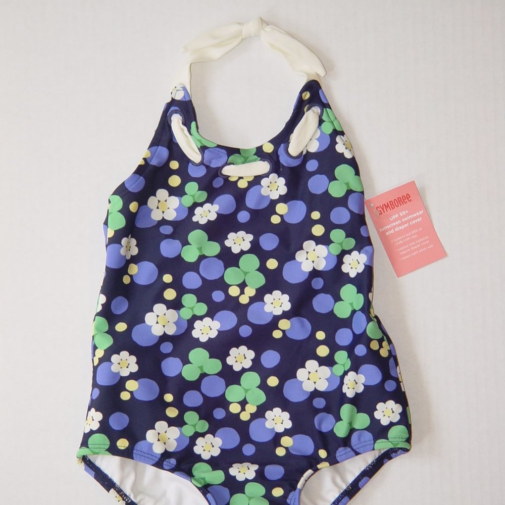 NWT Gymboree 2T swimsuit navy floral one-piece halter style Flower Showers
